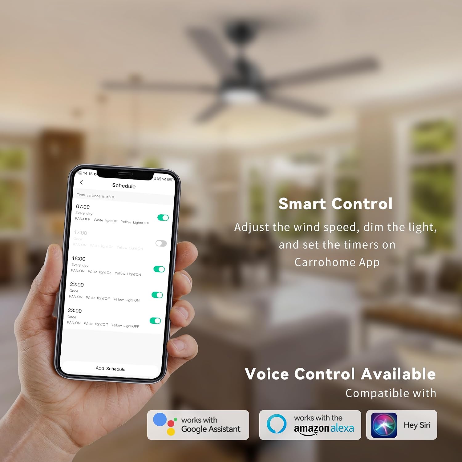 SMAFAN 56' Smart Low Profile Ceiling Fan With Lights, 10 Speeds Silent DC Motor, Farmhouse Ceiling Fan Compatible with Alexa, Siri, Google & Smart App, Indoor & Outdoor, Wood & Dark Walnut