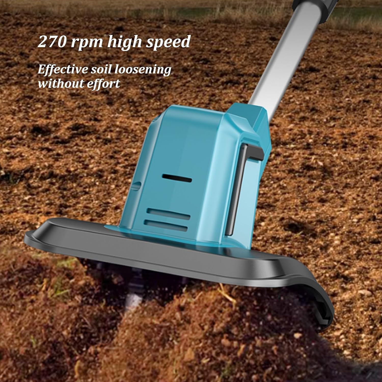 Cordless Electric Tiller for Gardening, 270 RPM Garden Rototiller, Brushless Motor, Long-Lasting Battery Life, Electric Tiller Cultivator for Orchard Vegetable Patch(4000 mAh Battery)