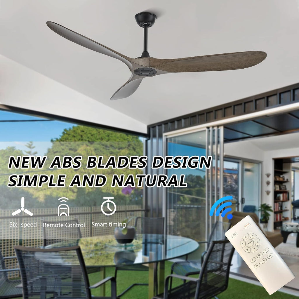 60 Inch Indoor/Outdoor Ceiling Fan with Remote Control, Modern Ceiling Fan with DC Quiet and Reversible Motor,3 ABS Imitation Wood Walnut Blades for Living Room,Farmhouse,Patio,Bedroom