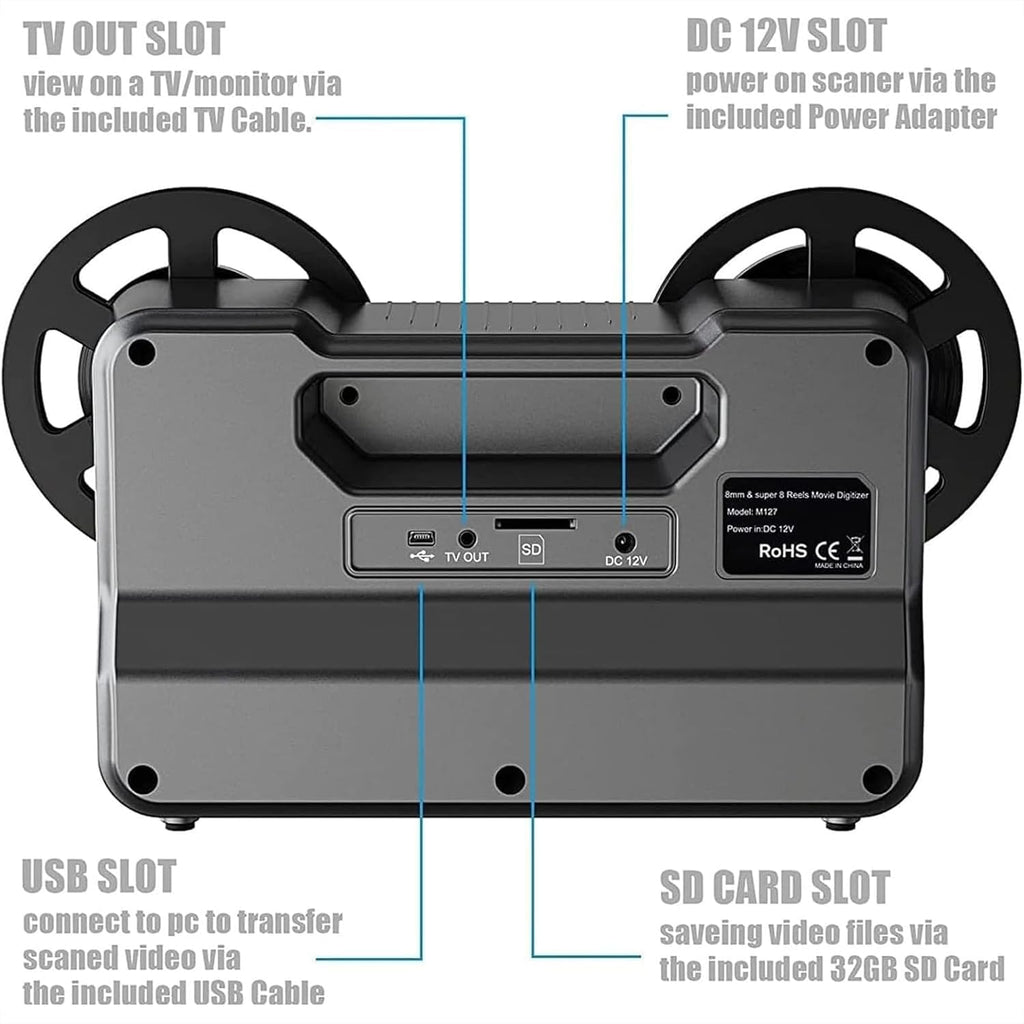 Portable Film Scanner, 2.4' LCD Display Digitizer Converter for Converts Single8 & Super8 Films, Supported USB Outpu & Mp4 Viewing