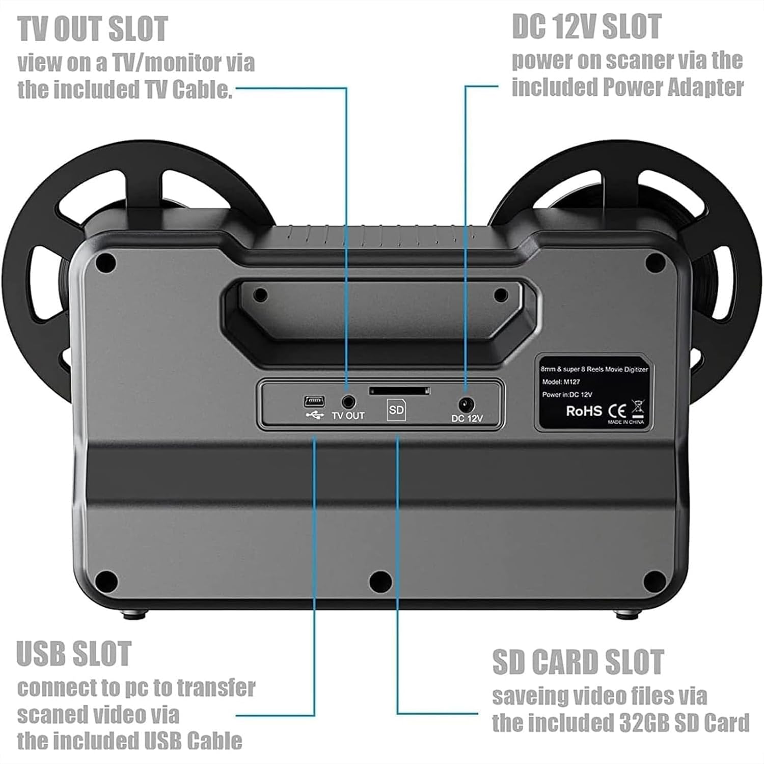 Portable Film Scanner, 2.4' LCD Display Digitizer Converter for Converts Single8 & Super8 Films, Supported USB Outpu & Mp4 Viewing