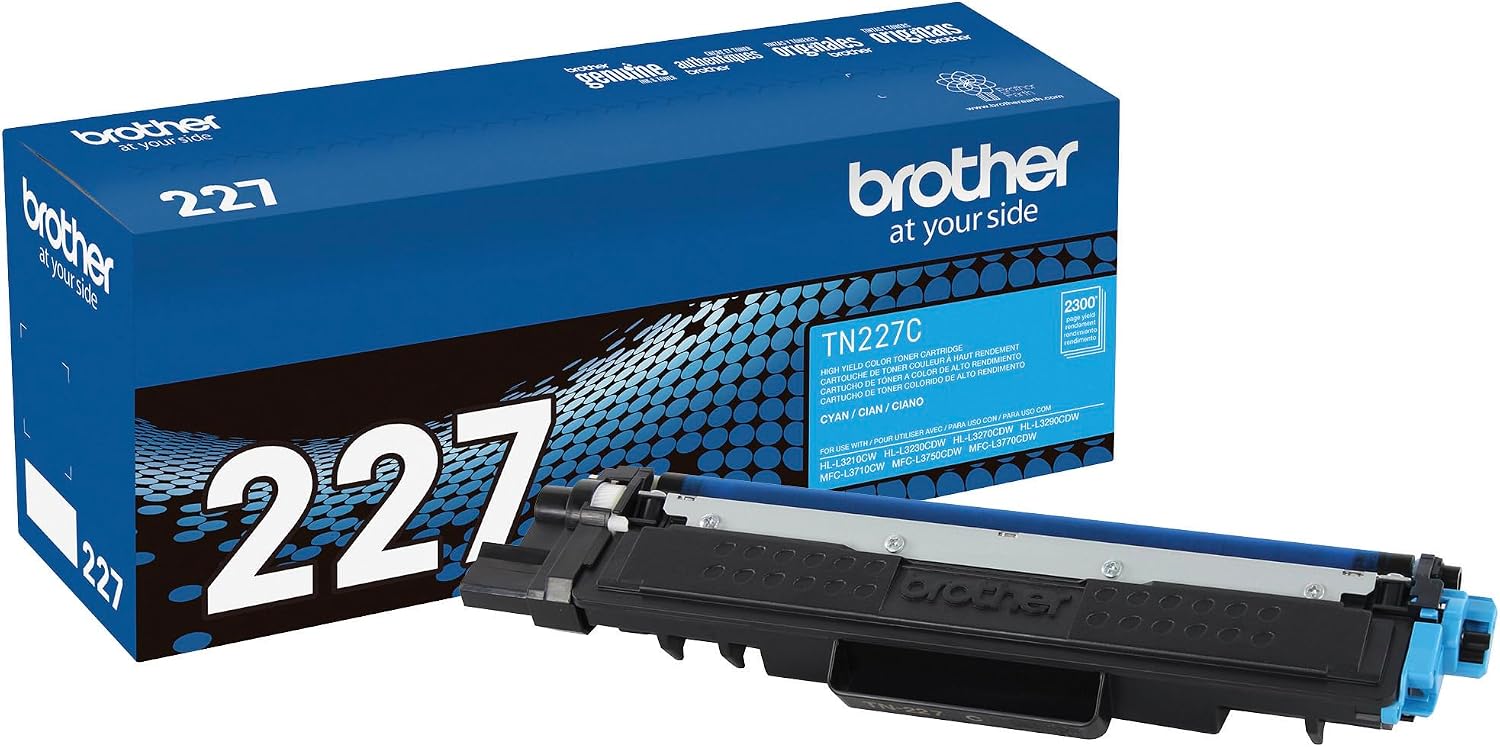 Brother Genuine TN227C, High Yield Toner Cartridge, Replacement Cyan Toner, Page Yield Up to 2,300 Pages, TN227, Amazon Dash Replenishment Cartridge 15.3 x 4.1 x 6.1 inches