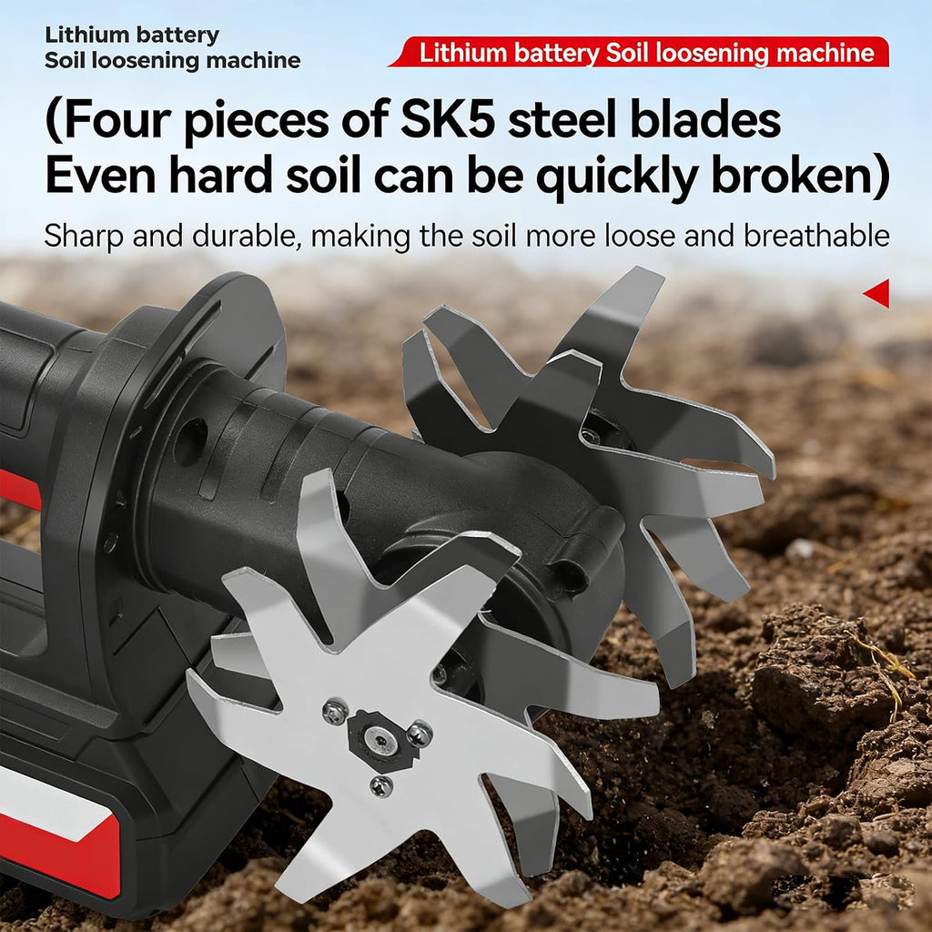 Cordless Garden Soil Tiller Cultivator, 21vHandheld Electric Tiller，Rapid Cultivation of Farmland，10cm Tilling Width,12cm Depth, 3-Speed Adjustment, for Loosening Weeding