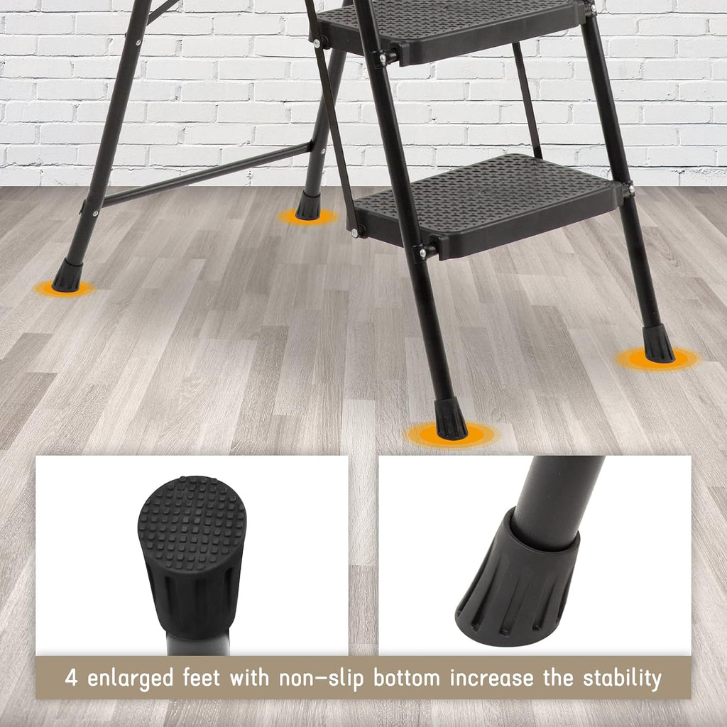 WiberWi 5 Step Ladder with Handrails Folding Step Stool with Tool Plateform, 330 lb Capacity Step Stools for Adults Portable Ladder for Home Kitchen Steel Frame with Non-Slip Wide Pedal