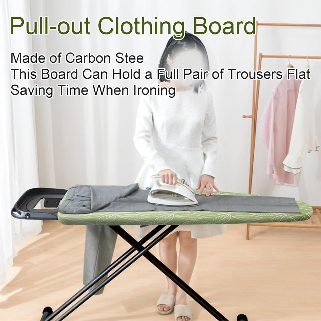 Compact Folding Ironing Board with Retractable Iron Rest, Adjustable Ironing Board with 6 Heights for Home Laundry, Hotel, Sewing Room Use