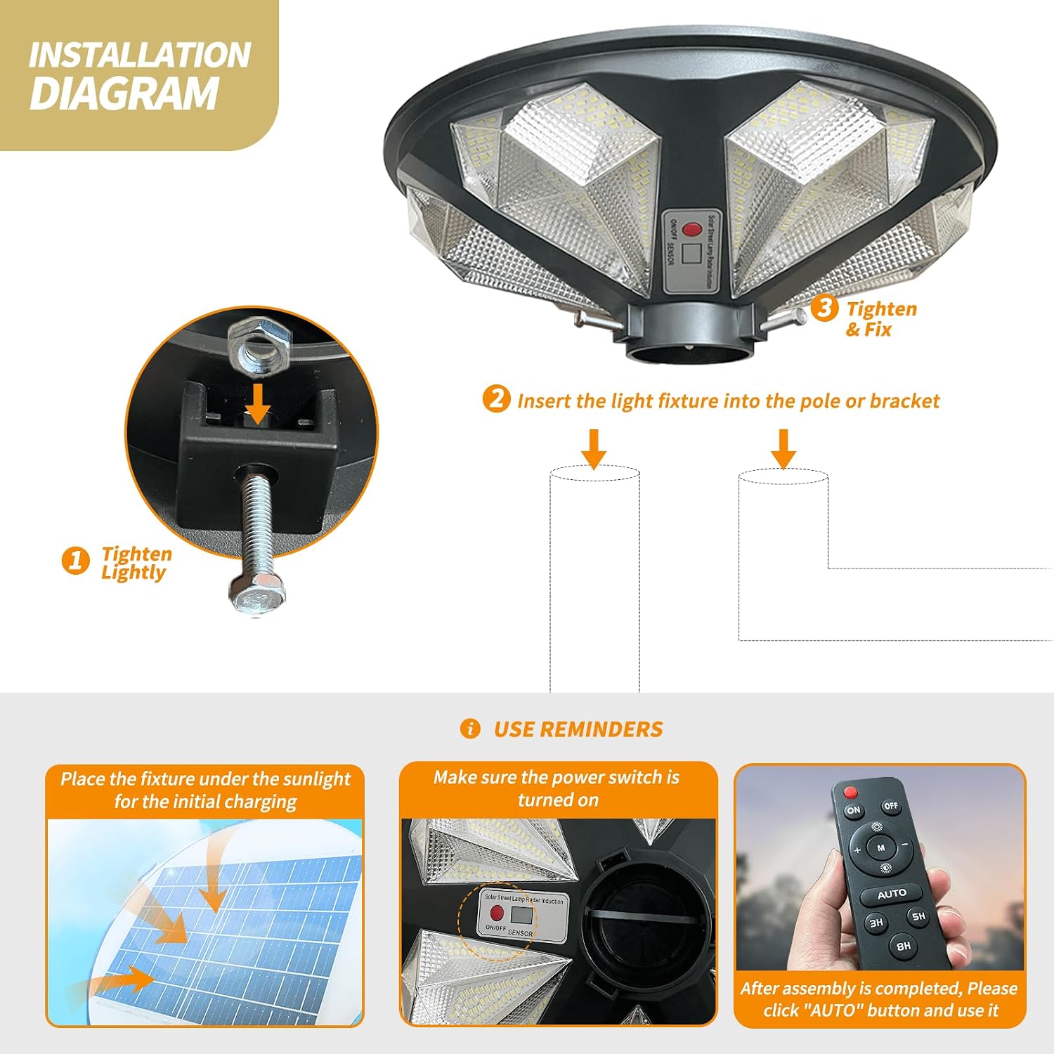 Solar Lamp Post Light Outdoor with Motion Sensor, Waterproof Dusk to Dawn LED Street Light, High Lumen Lamp Post Head Replacement for Yard Garden, Fit 3'' & 2 3/8'' Pole(Not Included Pole)
