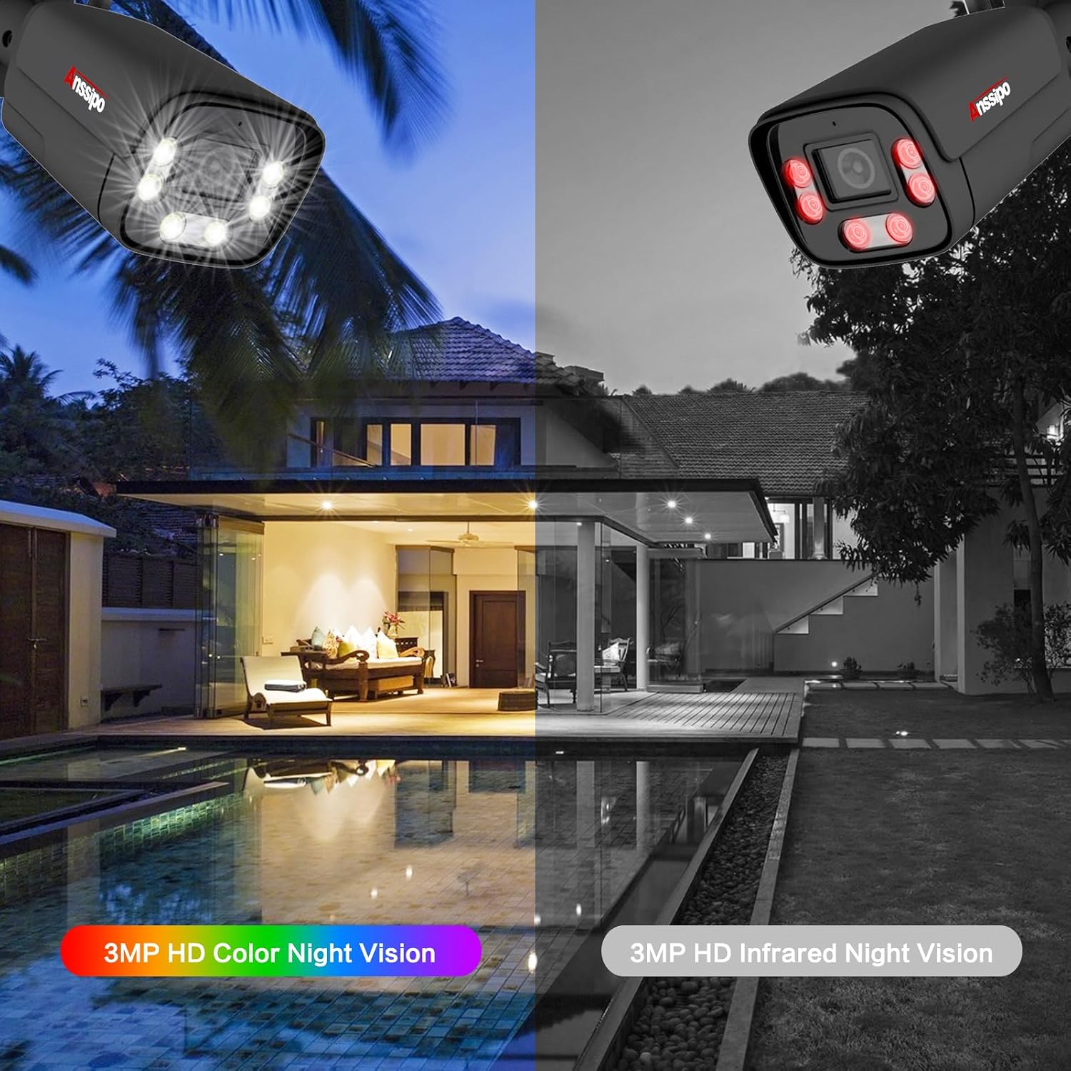 Dual Warning 4K Security Camera System, 4pcs Plug in Surveillance Camera for Outdoor Indoor House 24/7 Recording, AI Detection, Color Night Vision, 2 Way Audio, 8CH WiFi NVR with 1TB HDD