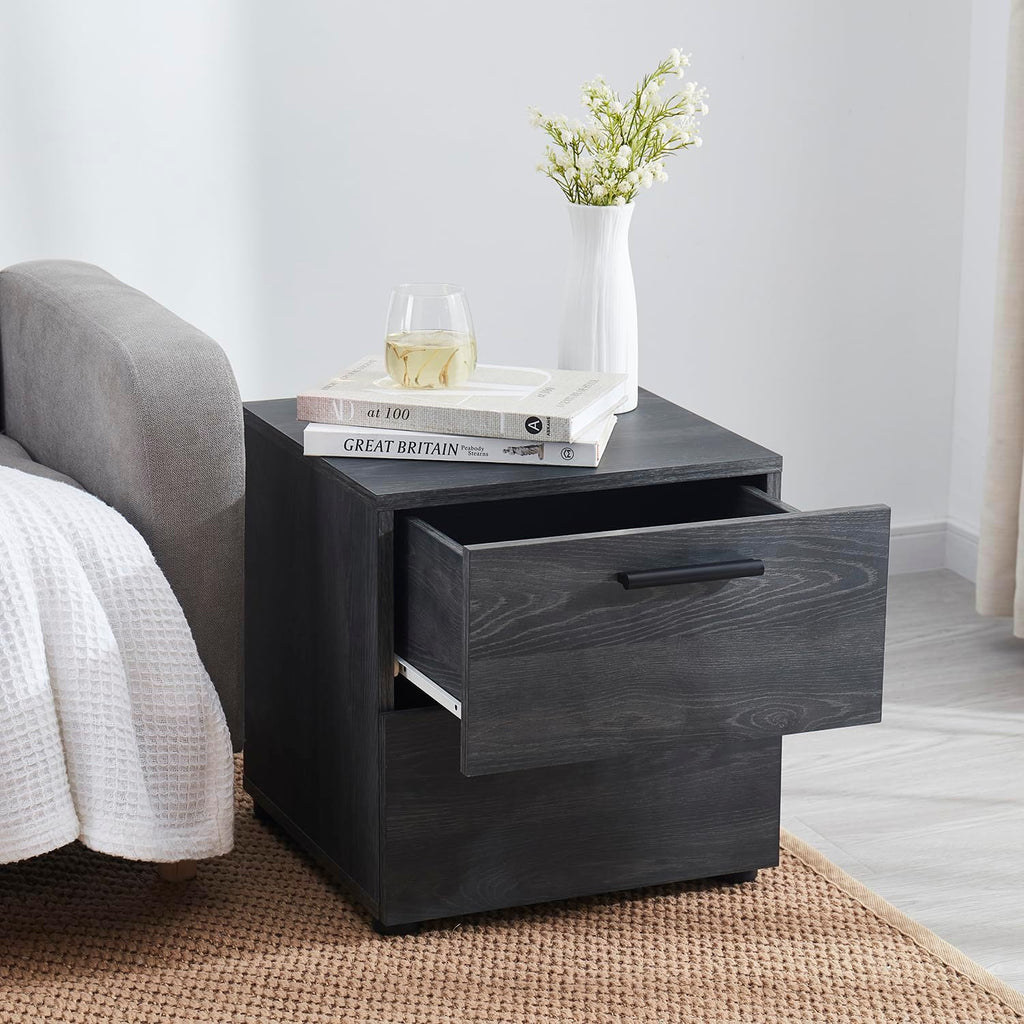 Nestl Night Stand, 2-Drawer Bedside Table for Bedroom Storage, Bedroom Essentials, Wooden Nightstand, Living Room Side Table, Wood End Table, Bedroom Furniture - 2 Piece, Black