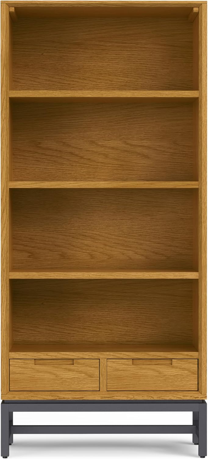 SIMPLIHOME Banting Desk and Bookcase Bundle - 72 inch Wide Solid Wood Desk with Drawers and 30 inch Wide 4-Shelf Bookcase in Oak, Modern Industrial Home Office Furniture (Set of 2)