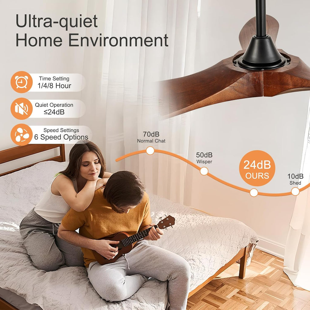 42-Inch Wood Ceiling Fan without Light,Quiet and Large Airflow,Speed Memory,2 Down Rods,Small Ceiling Fan for Bedroom,Patios,Garage (Dark Walnut, 42 inch)