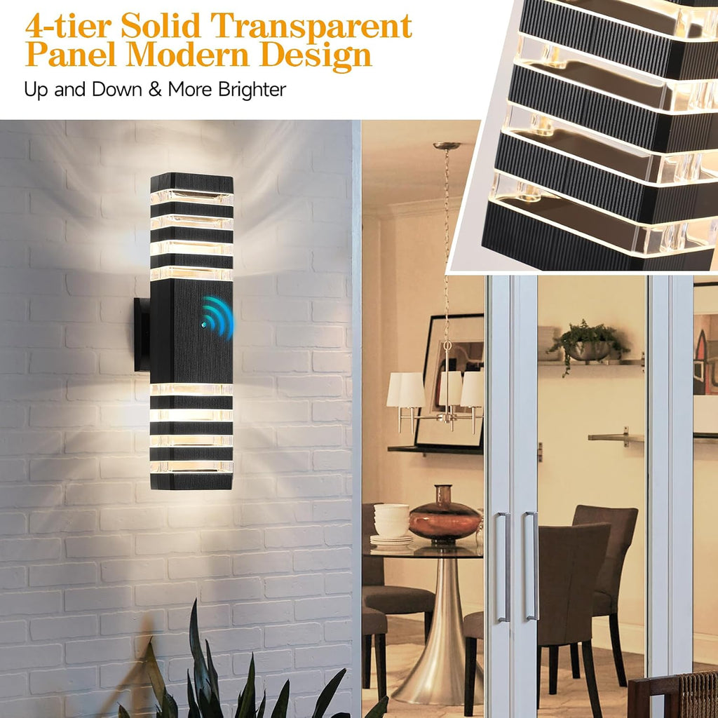 Dusk to Dawn Led Outdoor Wall Light,6 Pack Outdoor Garage Lighting Fixtures，18.3 in Modern Porch Light,Up and Down Exterior Wall Sconce,Waterproof Exterior Lights for House with 12 * 7W Bulbs