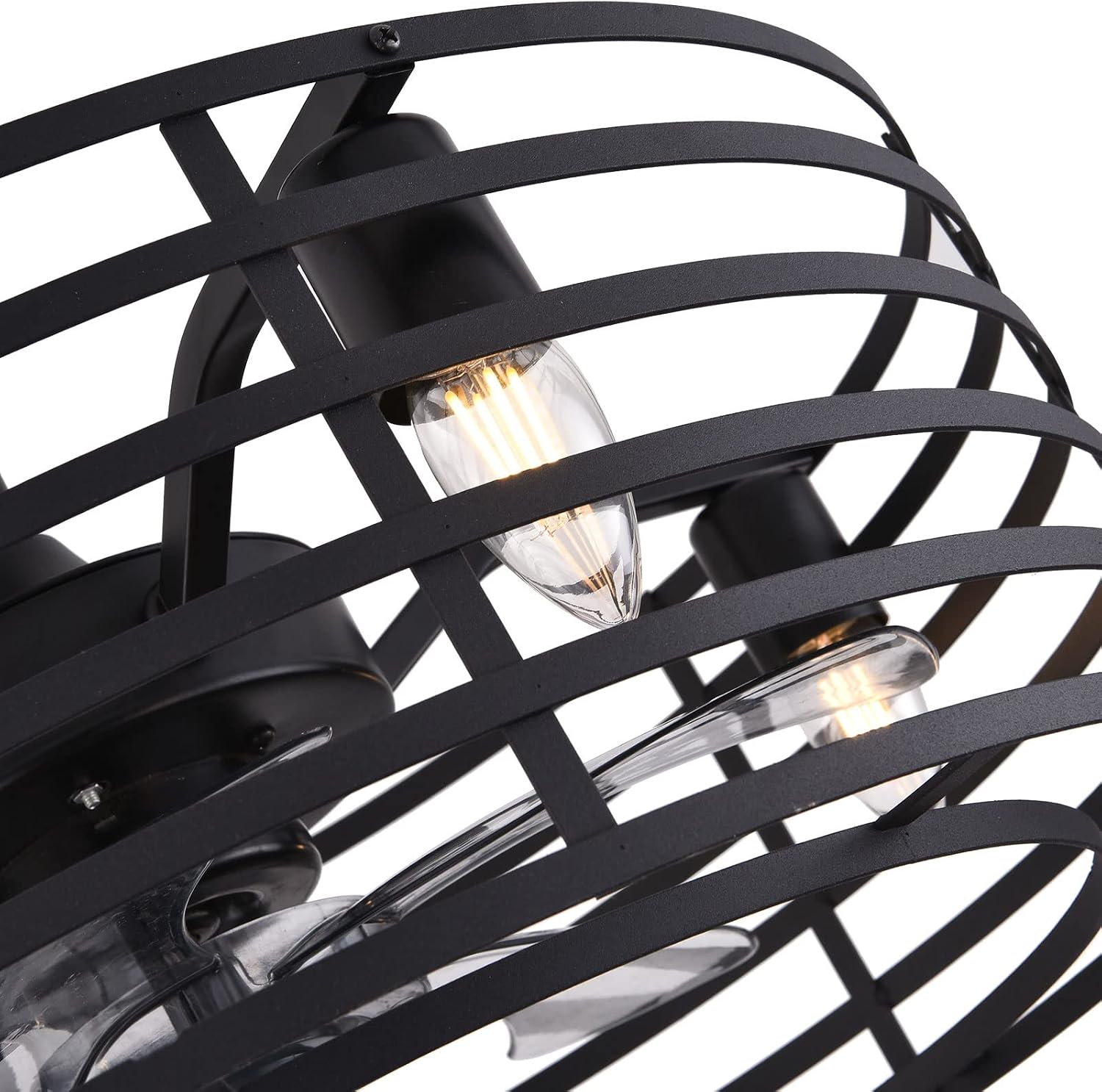 Industrial Ceiling Fan with Lights 20inch Enclosed Ceiling Fan Indoor w/Remote, Black Caged Retro Ceiling Fan Metal Bladeless Chandelier Fan Lighting for Living Dining Room Bedroom Kitchen