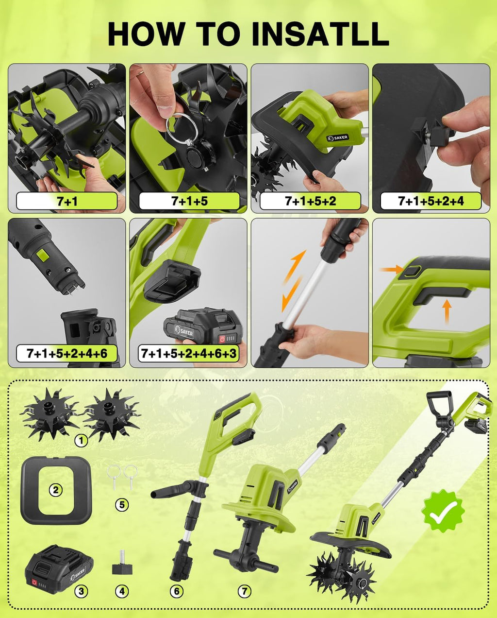 Saker Combo: 6 - Inch Upgraded Mini Cordless Chainsaw + 22V Cordless Electric Garden Tiller Cultivator - Your Ultimate Gardening Set