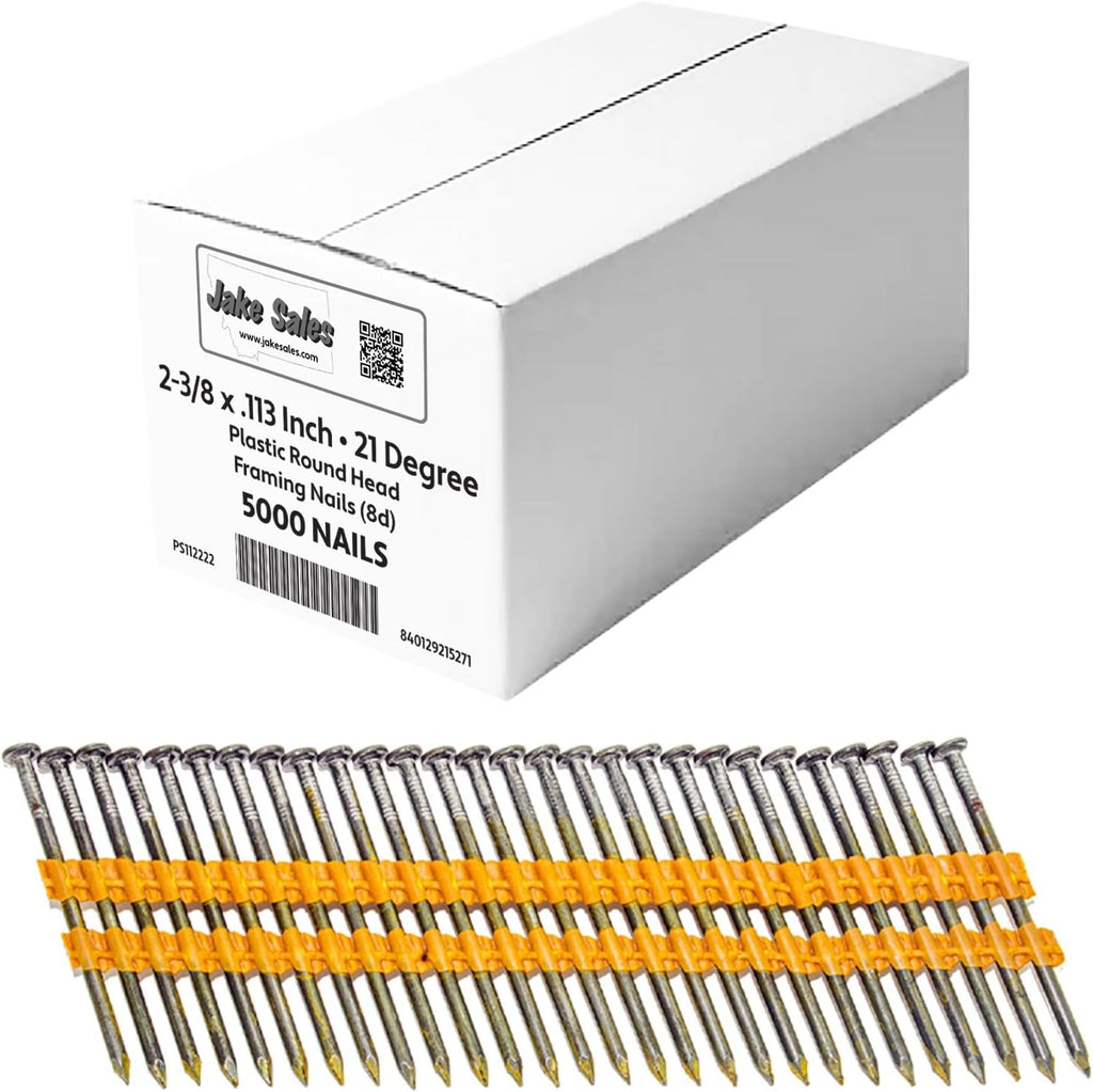 2-3/8' x .113 (8d) 21 Degree Plastic Collated Framing Nail in Plastic Strip - Full Box ~5000 Nails