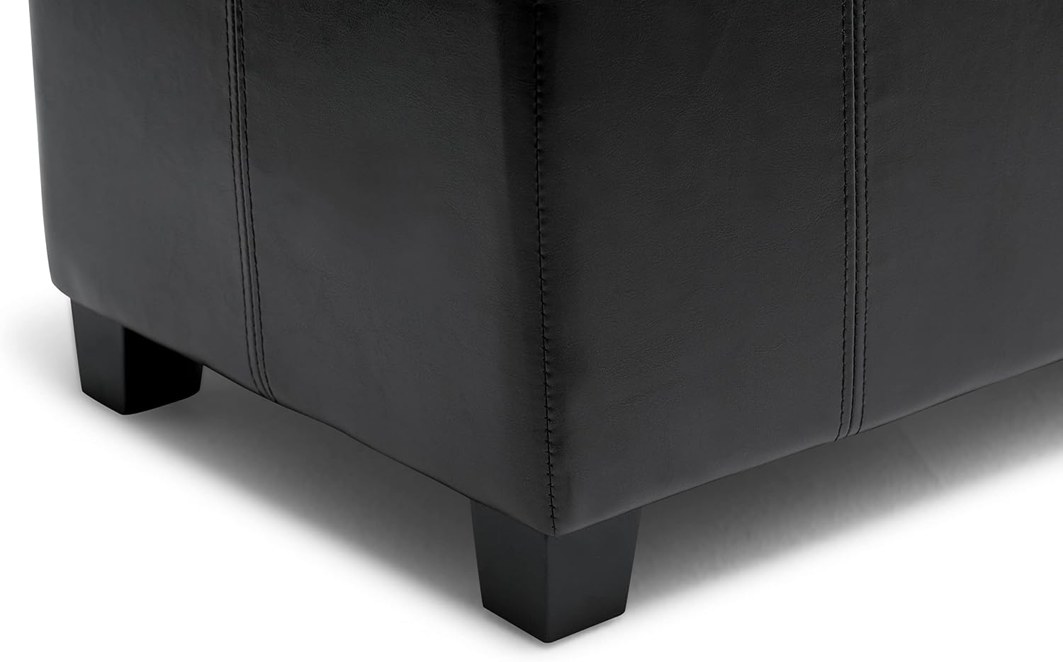 SIMPLIHOME Dover Storage Ottoman Bench - 36 inch Wide Upholstered Vegan Leather Rectangular Lift-Top Ottoman in Midnight Black, Contemporary Bench for Living Room with Safety Hinges