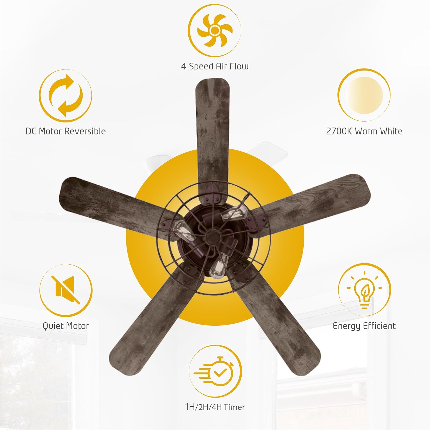 Ciata 48-inch Ceiling Fans with Lights – Smart Ceiling Fan for Bedroom/Living Room – Advanced Ceiling Fan with Remote Compatible with Alexa/Google Home – Wi-Fi Fans for Home – Barnwood Finish