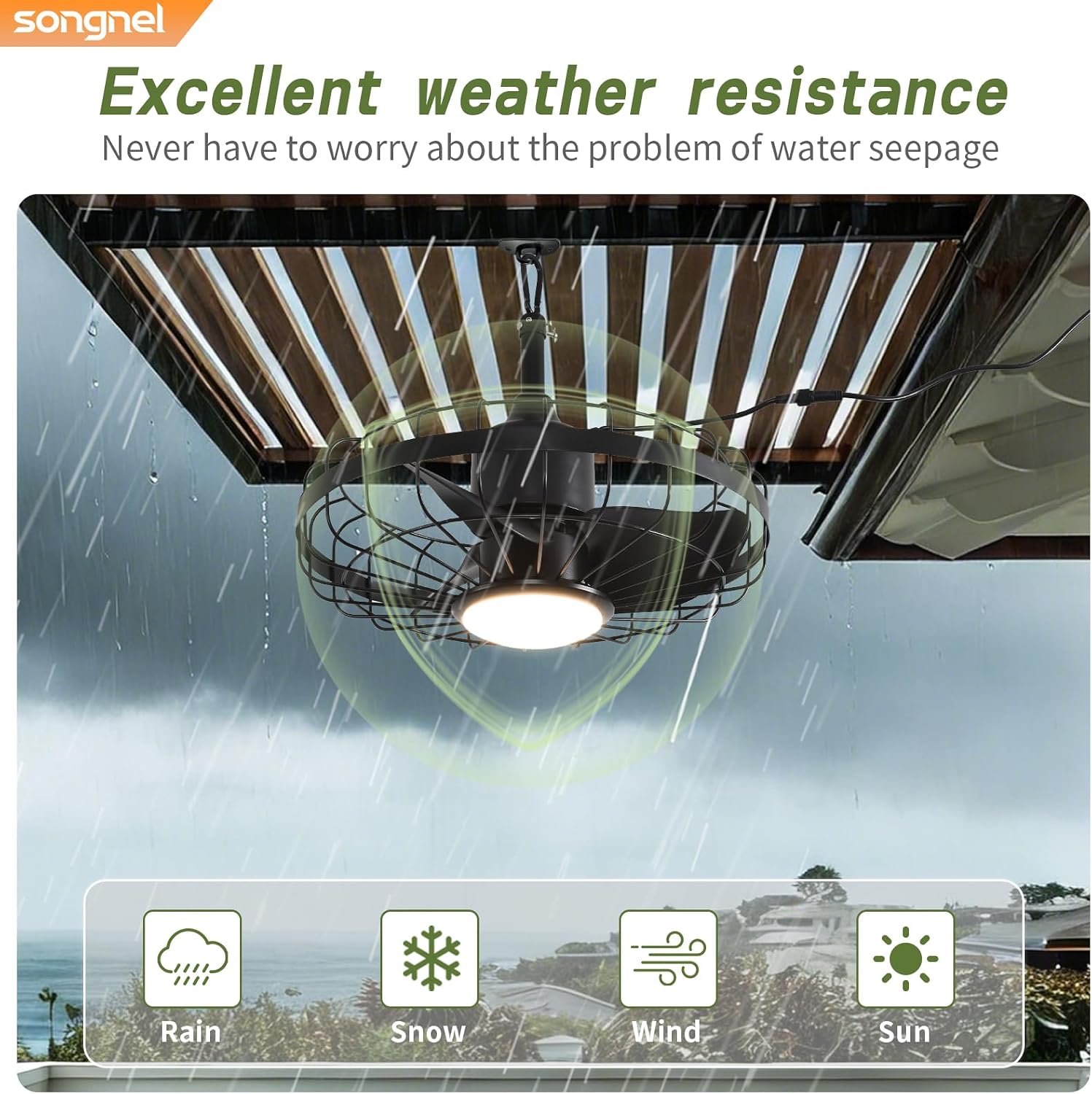 20' Outdoor Ceiling Fan with Lights,Waterproof Hanging Fan with Remote Control, Plug in Caged Ceiling Fan with 6-Speeds(Black)