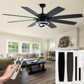 72 Inch Black Ceiling Fan with Lights and Remote Modern Fandelier Ceiling Fan Large Chandelier LED Light, Reversible Quiet DC Motor 3CCT Dimmable 6 Speed for Living Room Indoor Outdoor