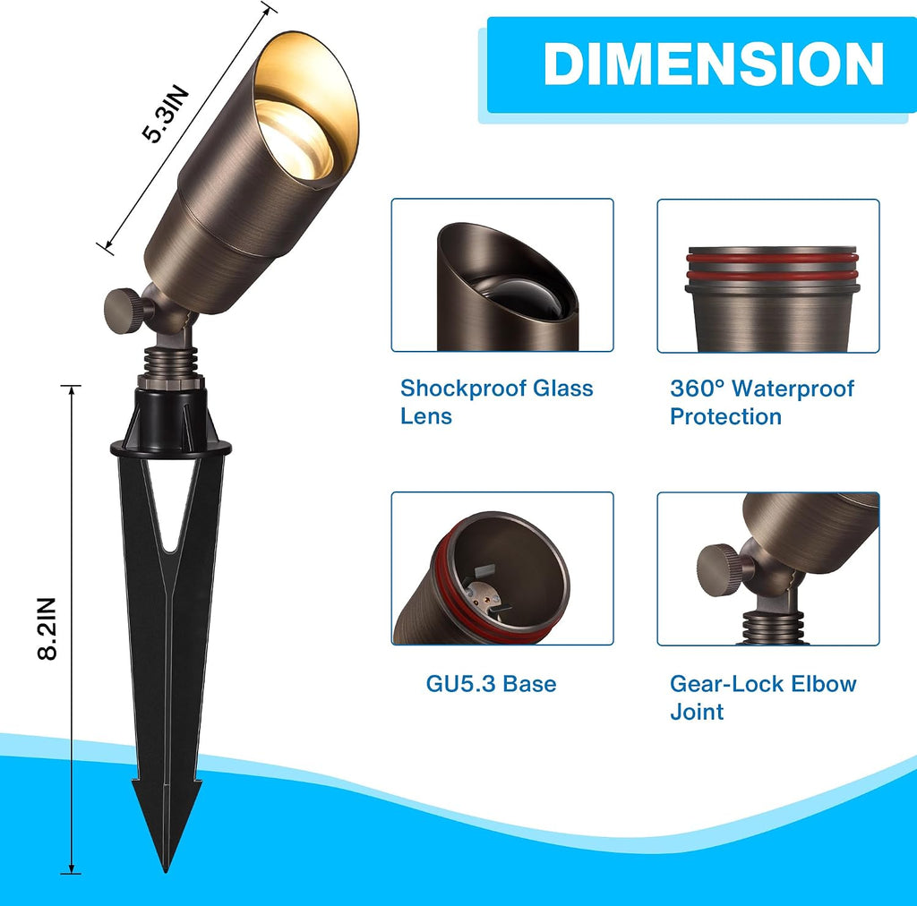 SUNVIE Solid Brass Low Voltage Landscape Spotlights 12V Heavy Duty LED Landscape Lighting Waterproof Outdoor Spotlight for Garden Yard, Classic Outdoor Spot Lights Without Bulb, 8 Pack, Bronze