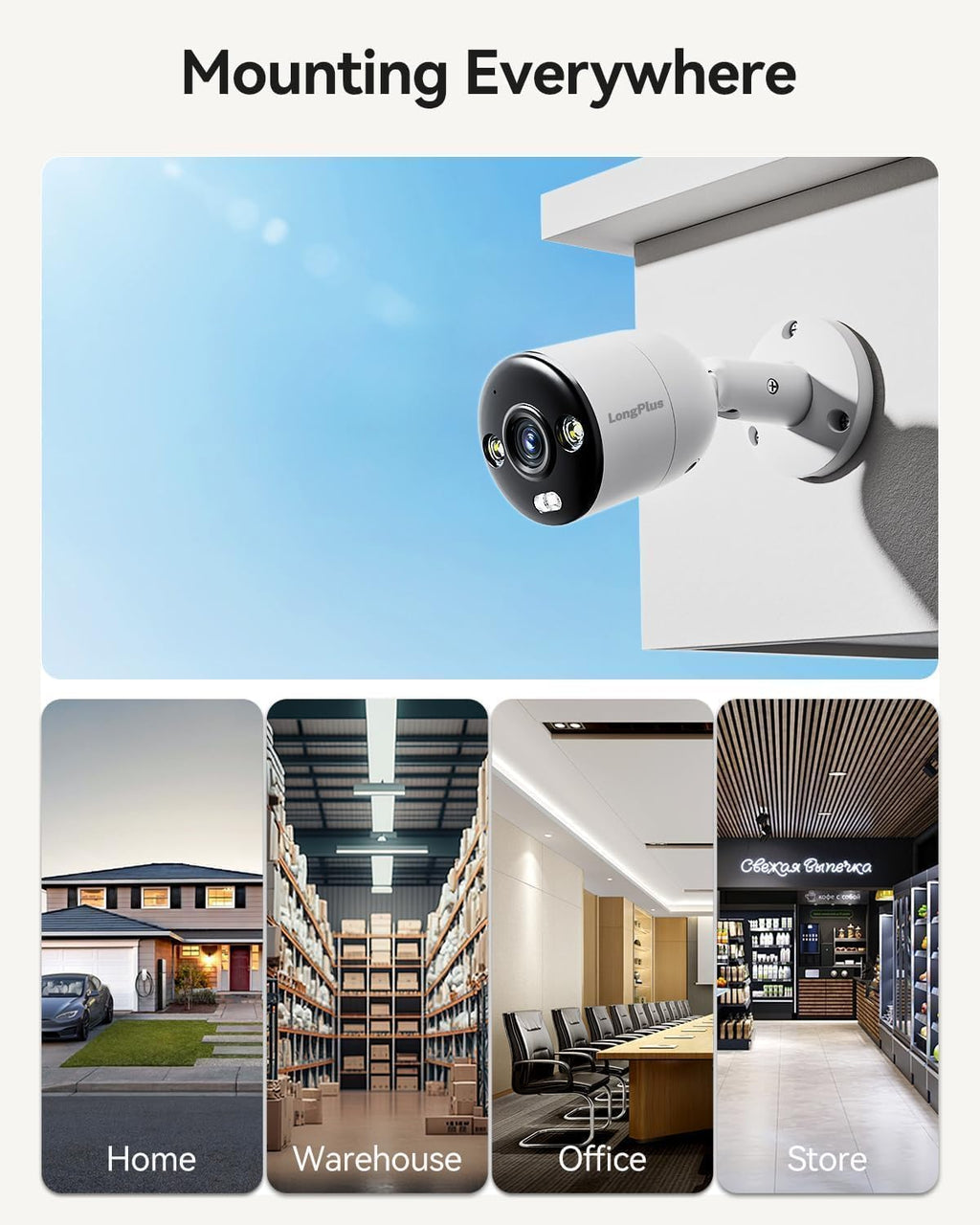 LongPlus 12MP UHD Poe Wired Security Camera Outdoor for Security Cameras System, Cameras for Outdoor Home Security Spot Lights Color Night Vision, Strobe Light Alarm & Sound CP12B1