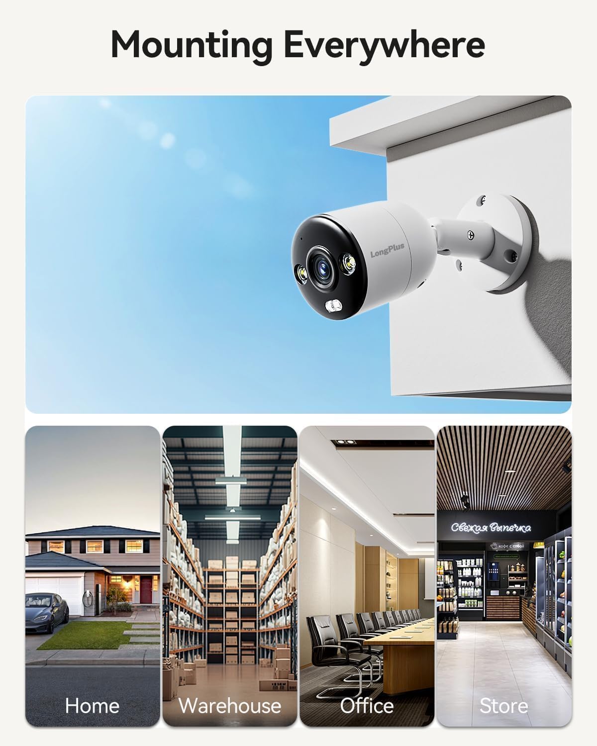 LongPlus 12MP UHD Poe Wired Security Camera Outdoor for Security Cameras System, Cameras for Outdoor Home Security Spot Lights Color Night Vision, Strobe Light Alarm & Sound CP12B1