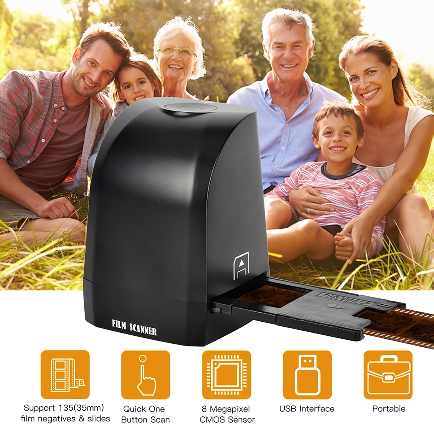 Film Scanner Transfer Machine, Slide Negative Scanner, Convert 35mm/135mm Film Slide to 8MP JPEG Photos, Support Image Preview/Playback/Editing Function, for Gift to Friends, Lover, Family
