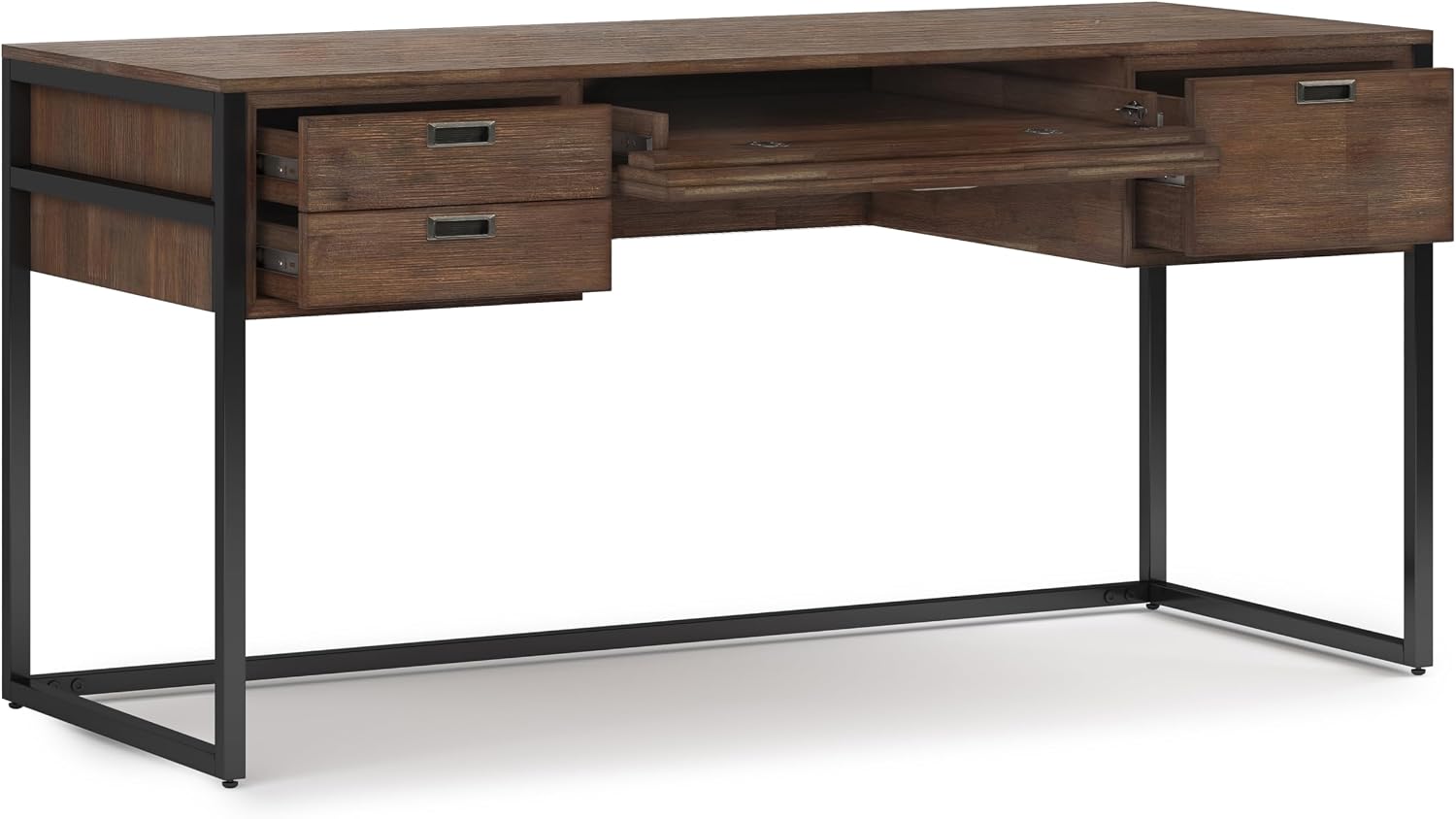 SIMPLIHOME Richmond Desk - 60 Inch Wide Solid Acacia Wood and Metal Writing Desk in Rustic Natural Aged Brown, Modern Industrial Home Office Computer Table with 2 Drawers and Flip-Down Keyboard Tray