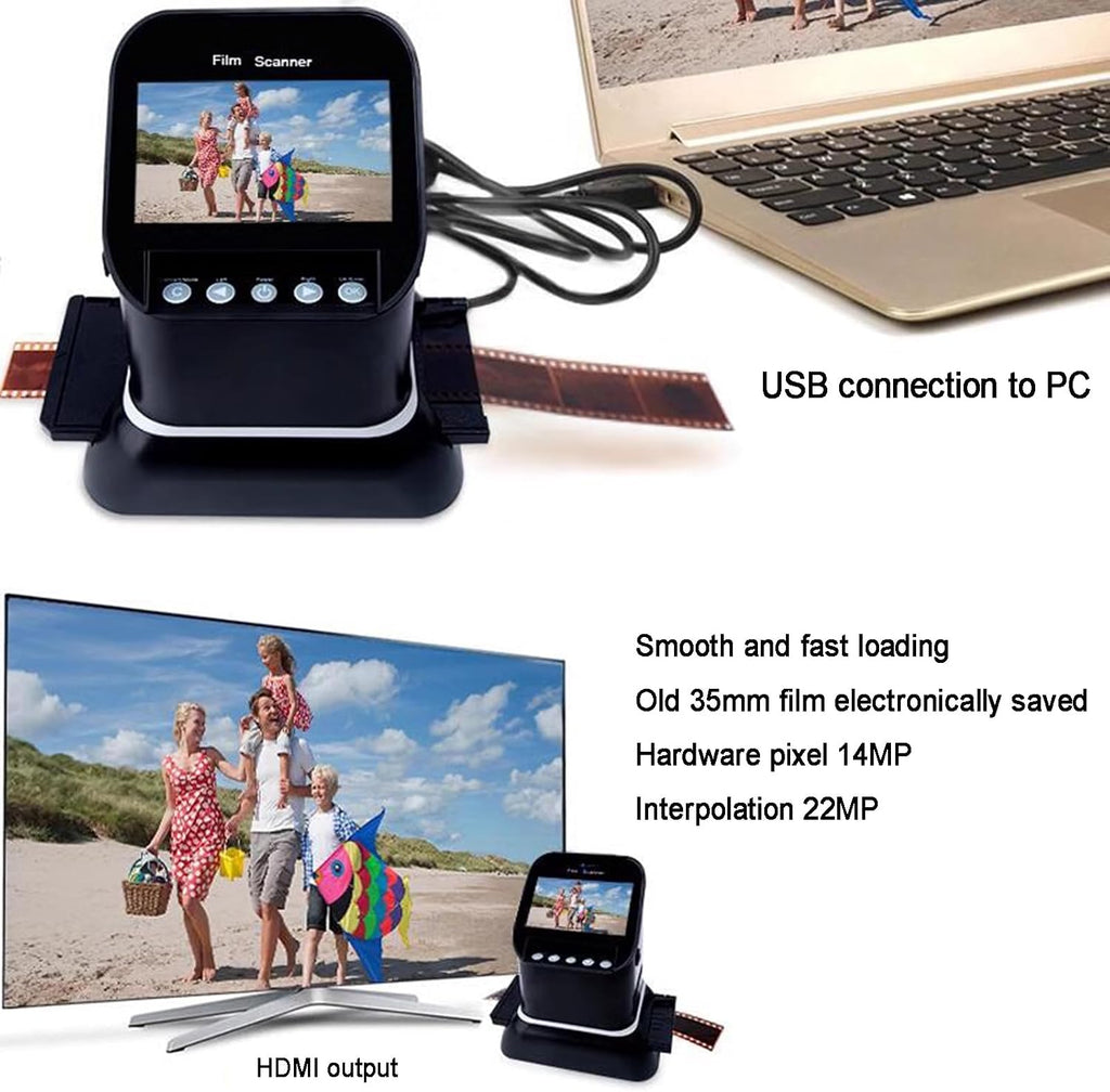 Digital Film Scanner, All-in-One 22MP Slides Scanner, with 4.3 Inch LCD Screen and Easy Load Film Inserts, Converts 135, 126, 120, Film Negatives
