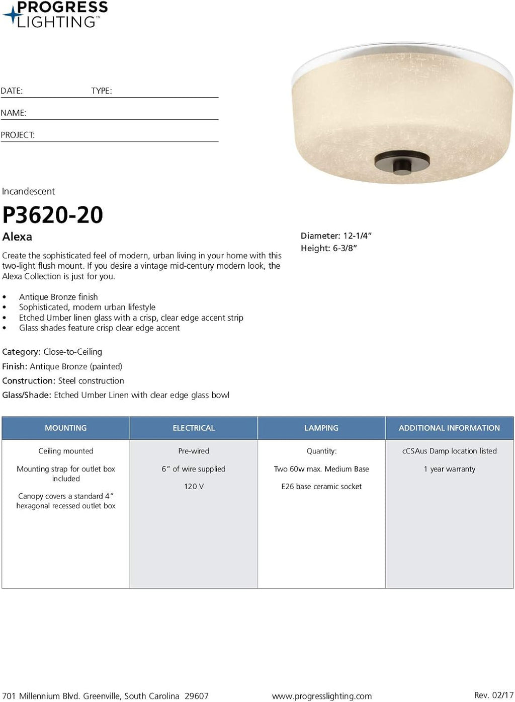 Progress Lighting Alexa Collection Two-Light 12-1/4'' Flush Mount