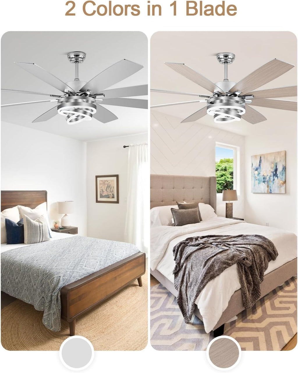 72 Inch Fandelier Ceiling Fan with Lights and Remote Large Modern Ceiling Fan Silver Chandelier Dimmable LED Light, Reversible Quiet DC Motor 3CCT 6 Speed for Living Room Indoor Outdoor