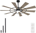 WINGBO 72' Windmill Ceiling Fan with Lights, 3 Downrod, 6-Speed Reversible DC Motor, 3CCT, 10 Blade Indoor Farmhouse DC Ceiling Fans for Kitchen Bedroom Living Room Patio, Matte Black and Grey