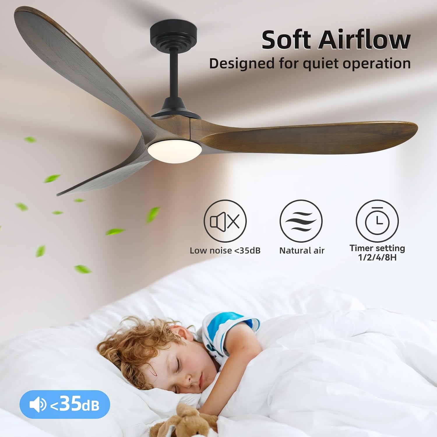 60' Outdoor Ceiling Fan with Light 3 Downrods, Smart Wood Ceiling Fan Compatible with Alexa/Google/App, 3 Blades Modern Walnut Wood Ceiling Fans for Kitchen Living Room Patio,Bronze