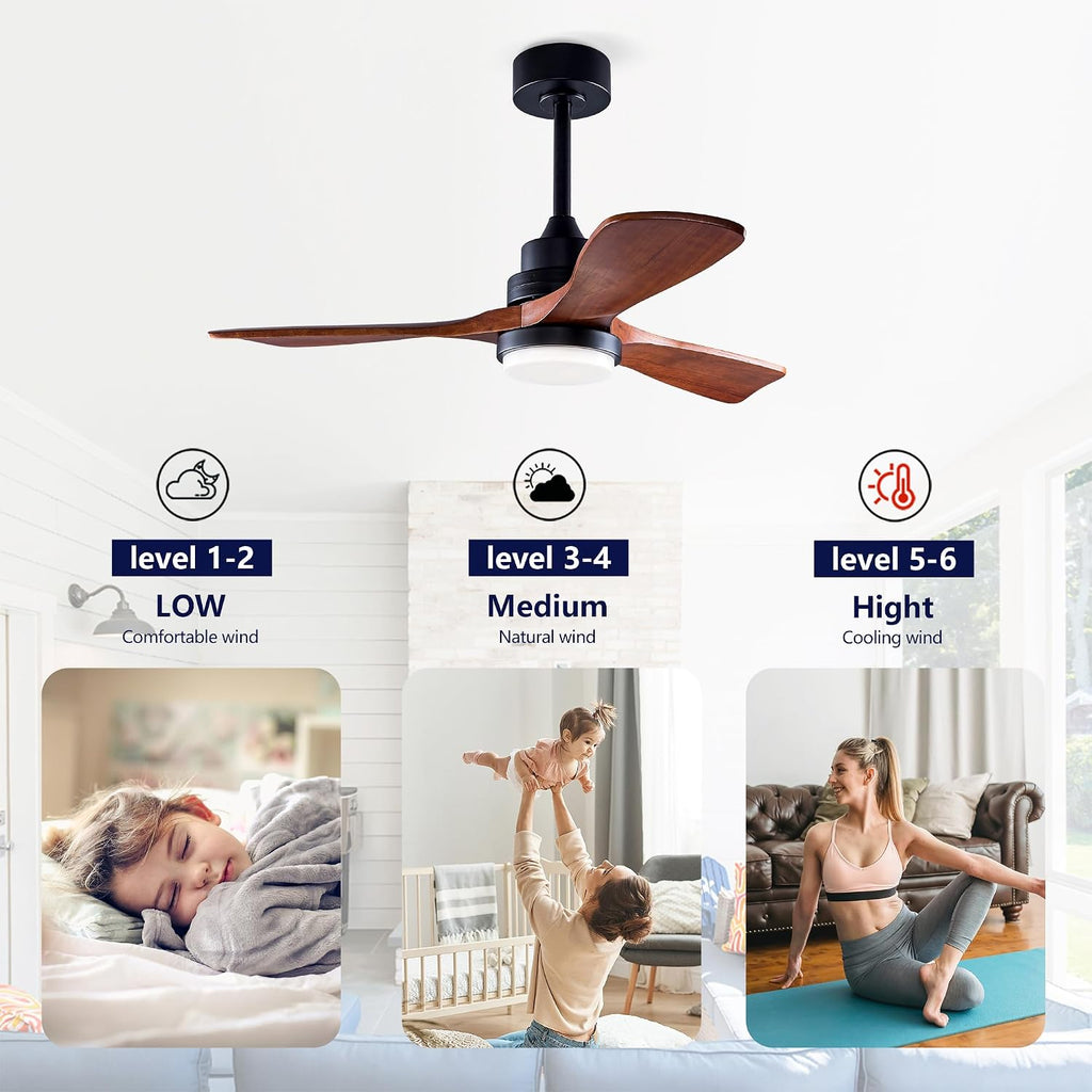 42 Inch Ceiling Fans with Lights and Remote, Outdoor Ceiling Fan for Patios with Light 3 Blades Ceiling Fan Noiseless Reversible DC Motor, Wood Fan for Farmhouse