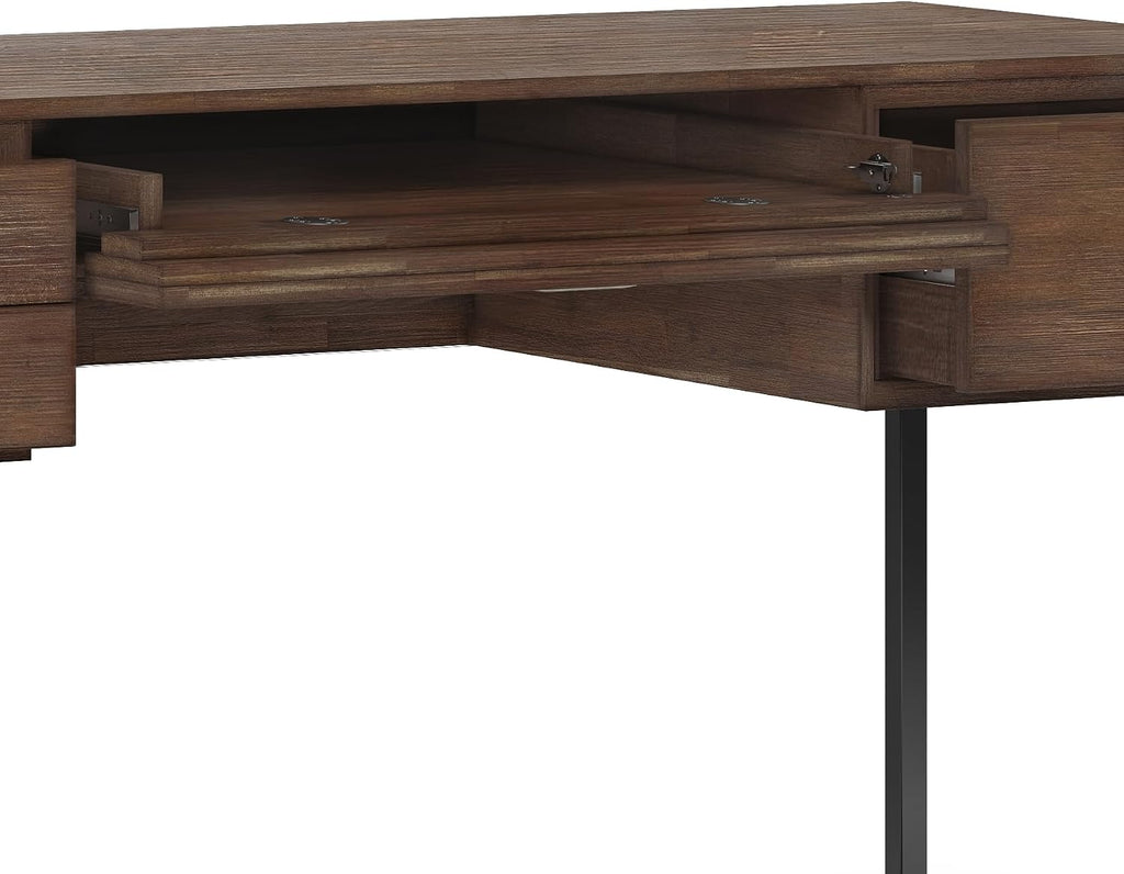 SIMPLIHOME Richmond Desk - 60 Inch Wide Solid Acacia Wood and Metal Writing Desk in Rustic Natural Aged Brown, Modern Industrial Home Office Computer Table with 2 Drawers and Flip-Down Keyboard Tray