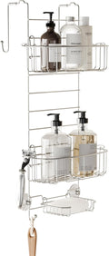 Zenna Home Shower Caddy Hanging Over the Shower Door Organizer, Stainless Steel Rack with 2 Shelves and Built in Hooks, Bathroom Organizer Shelf for Inside Shower, Stainless Steel