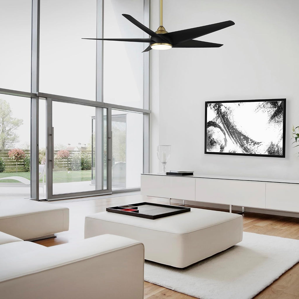 WAC F-071L-SB/MB Viper 60' Outdoor Ceiling Fan with Lights and Remote Control, Soft Brass Matte Black