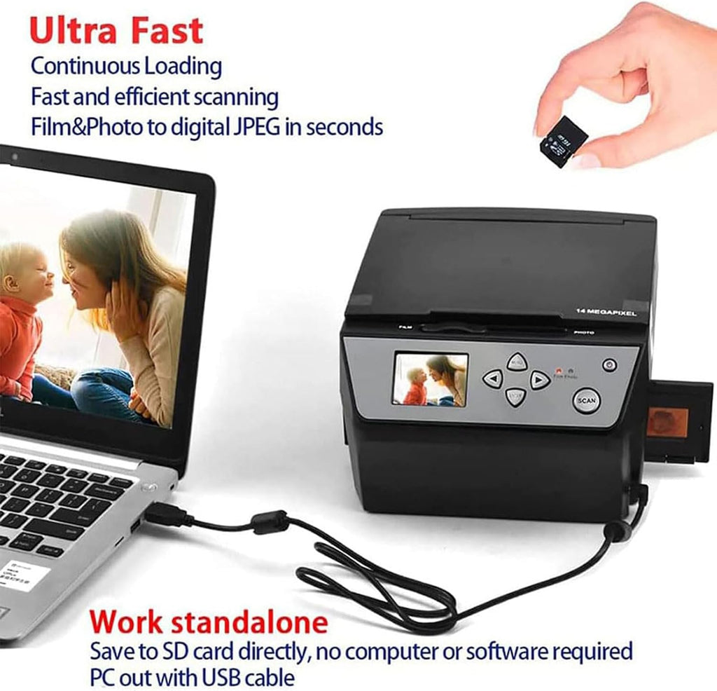 22MP Digital USB Scanner for Film/Slide/Photo with 5 LCD Screen - Convert 35mm Slide, 135 & 110 Film to HD JPG Files - Photo/Document/Business Card Scanner