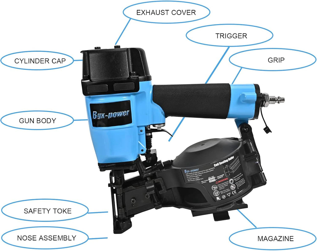 Roofing Nail Gun, 15 Degree CN45N Roofing Nailer 3/4-Inch to 1-3/4-Inch Coil Nails, 120-pcs Load Capacity Coil Nailer
