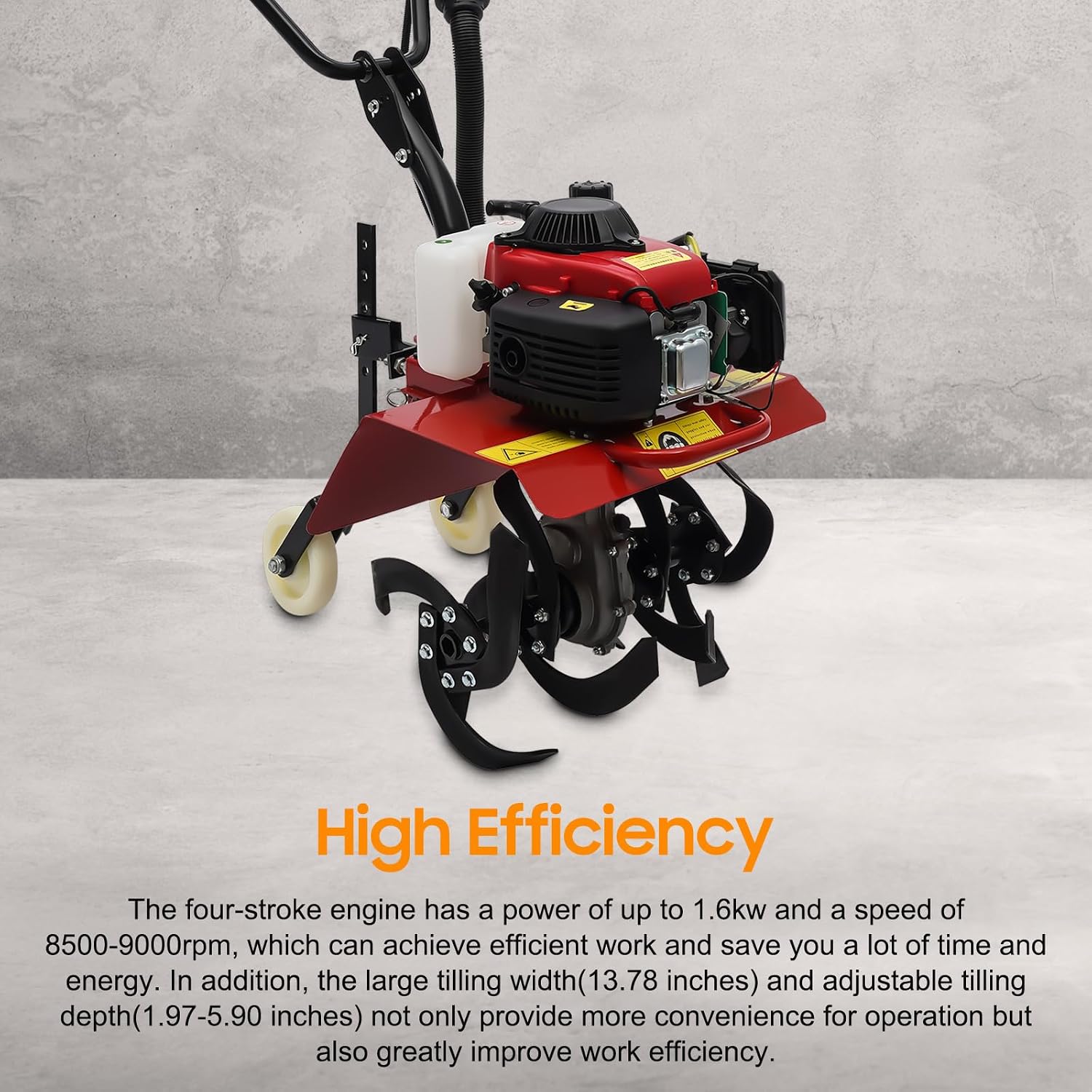 4-Stroke 63CC Gas Powered Tiller Cultivator for Garden Yard 8500-9000rpm Rototiller Tilling Tool Gas Tiller- Ideal for Garden, Lawn, Soil Cultivation, Weed & Digging