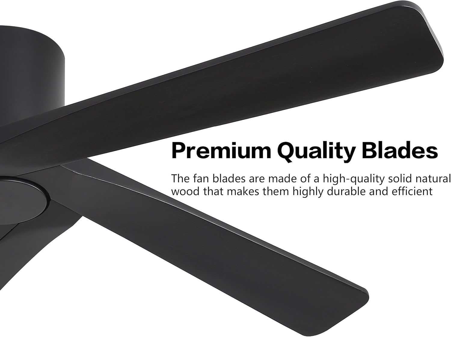 WINGBO 48 Inch Flush Mount DC Ceiling Fans without Lights, 5 Carved Solid Wood Blades, 6-Speed Reversible DC Motor, Low Profile Hugger Ceiling Fan No Lights for Indoor and Outdoor, Matte Black