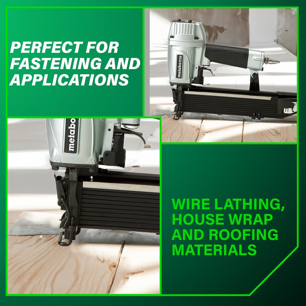 Metabo HPT 15/16 Inch Wide Crown Stapler, Pro-preferred Pneumatic Power Nailers, Fastening Tool for Wire Lathing, Housewrap, Roofing & Insulation, 16 Gauge, 5/8'to 2' Crown Staples, N5021A