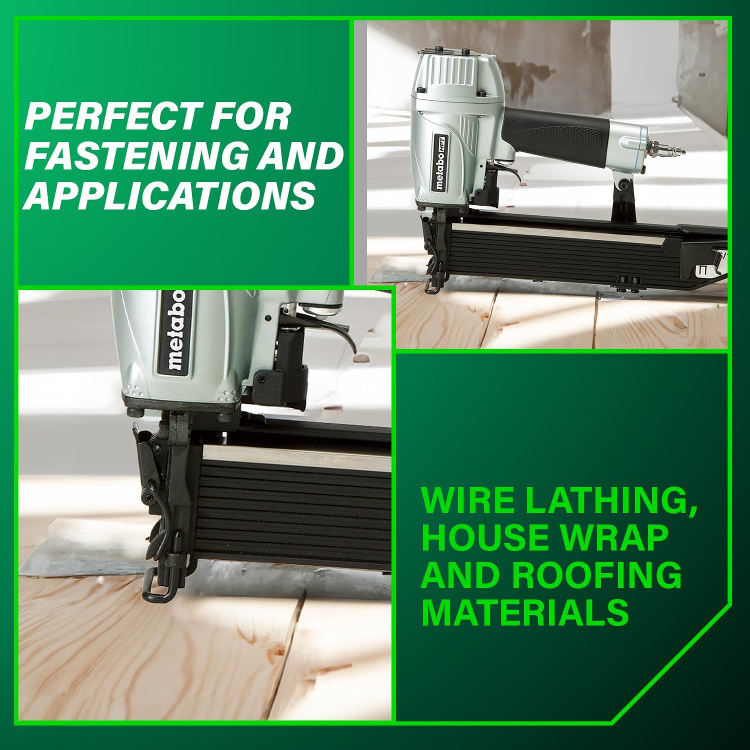 Metabo HPT 15/16 Inch Wide Crown Stapler, Pro-preferred Pneumatic Power Nailers, Fastening Tool for Wire Lathing, Housewrap, Roofing & Insulation, 16 Gauge, 5/8'to 2' Crown Staples, N5021A