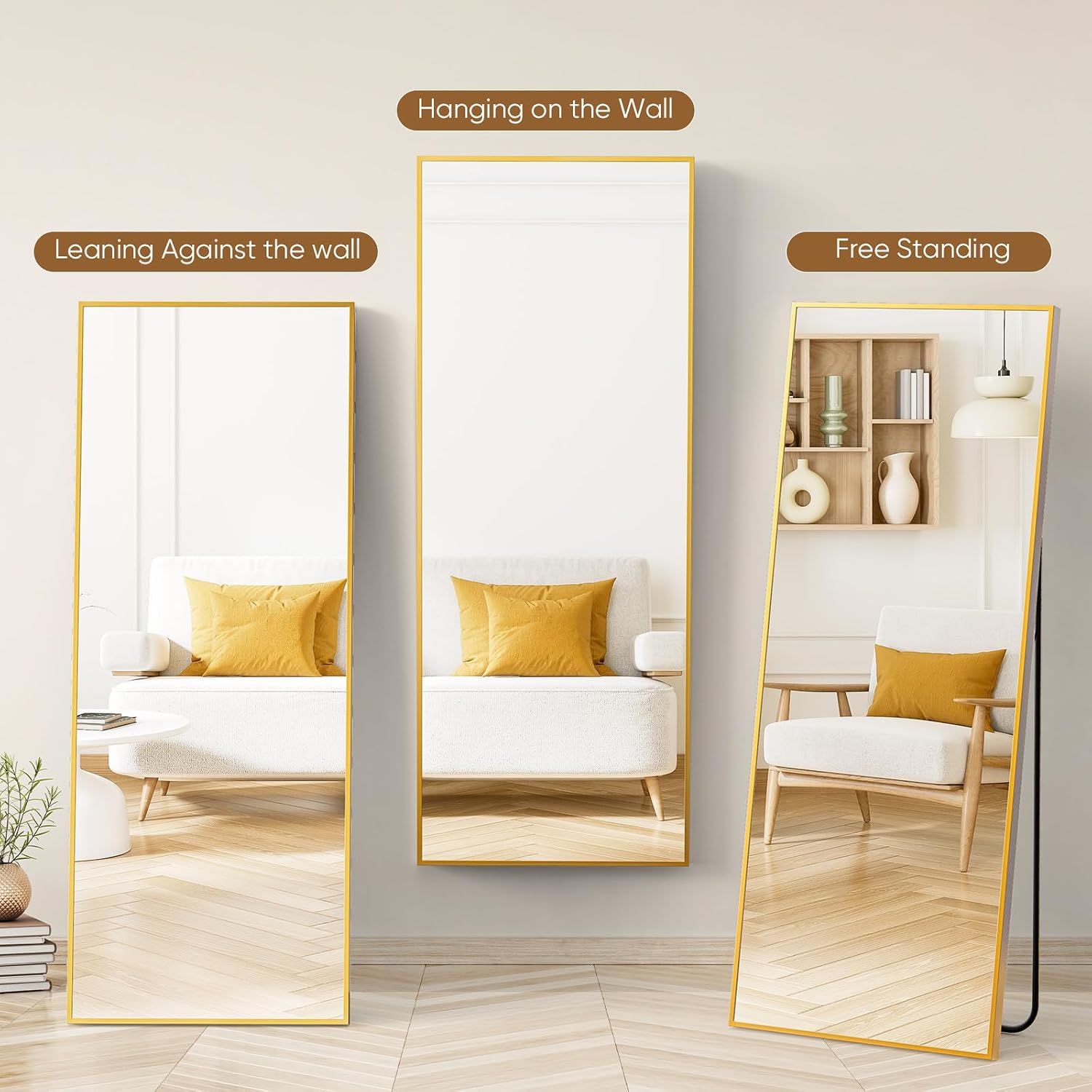 DUMOS 70.4'x25.6' Full Length Mirror with Stand, Floor Body Mirrors Shatter-proorf Nano Glass with Aluminum Frame, Free Standing or Hanging Leaning, Modern Simple for Home Decor, Gold