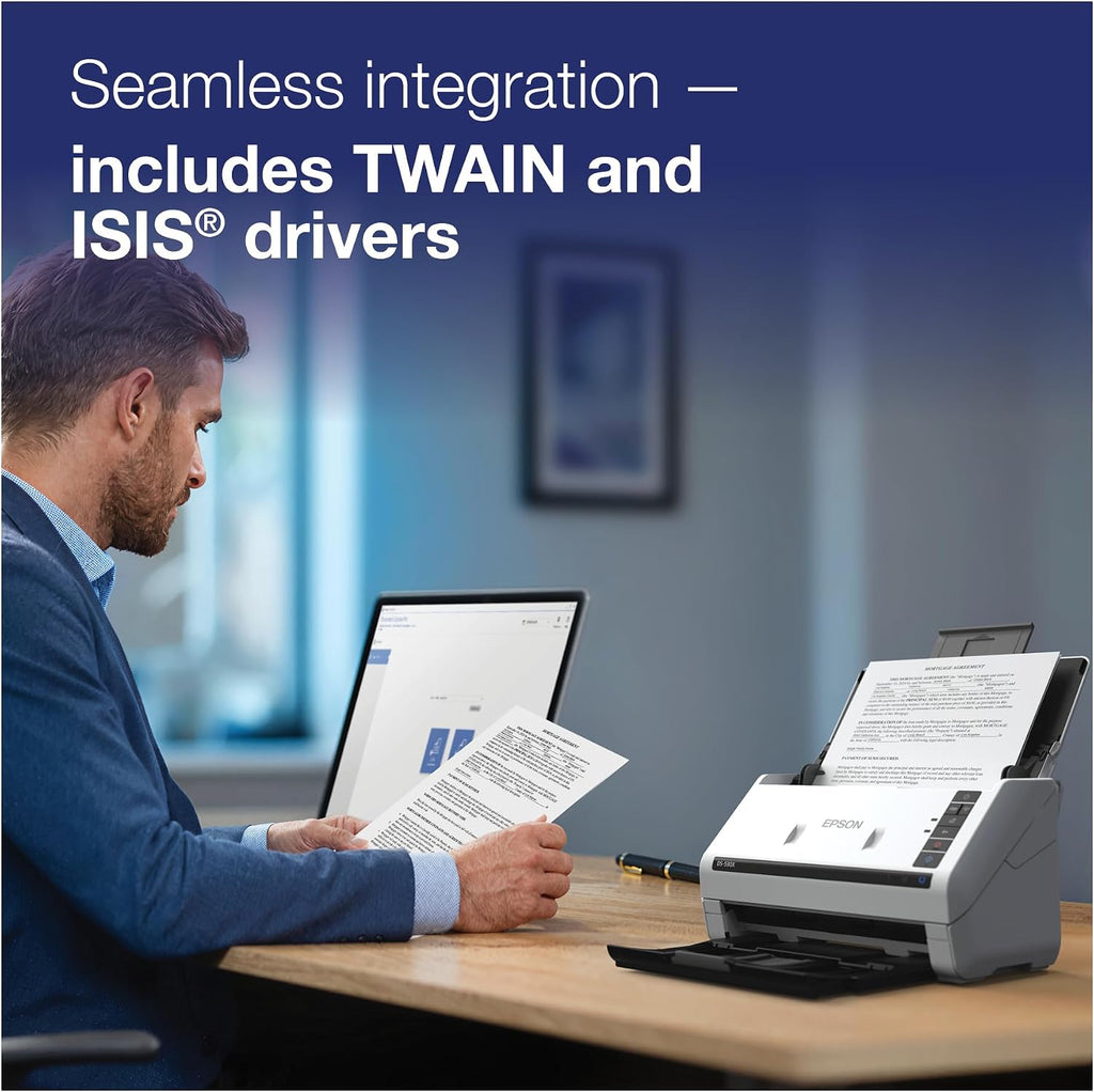 Epson DS-530X Color Duplex Desktop Document Scanner, up to 45 ppm, USB Connectivity, 100-Page Auto Document Feeder (ADF), Twain and ISIS Drivers