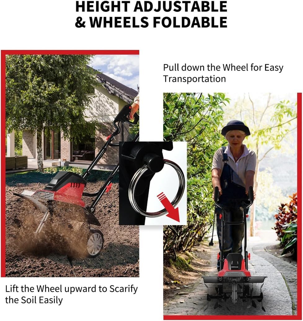 17-Inch Electric Tiller and Cultivator - 10-Amp Rototiller Garden Tiller Cultivator for Gardens, Lawns & Yards - Heavy-Duty Gardening Machine & Equipment