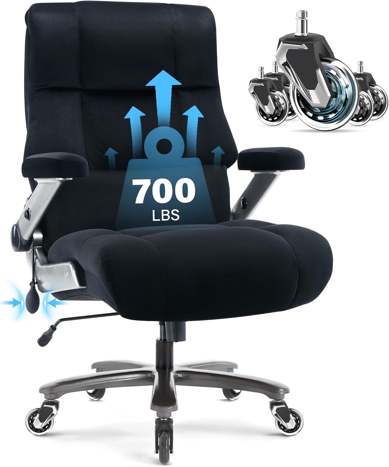 Big and Tall Office Chair 700lbs- Executive Desk Chair with Adjustable Lumbar Support 3D Flip UP Arms- Heavy Duty Quiet Wheels Metal Base Ergonomic Computer Chairs, Black