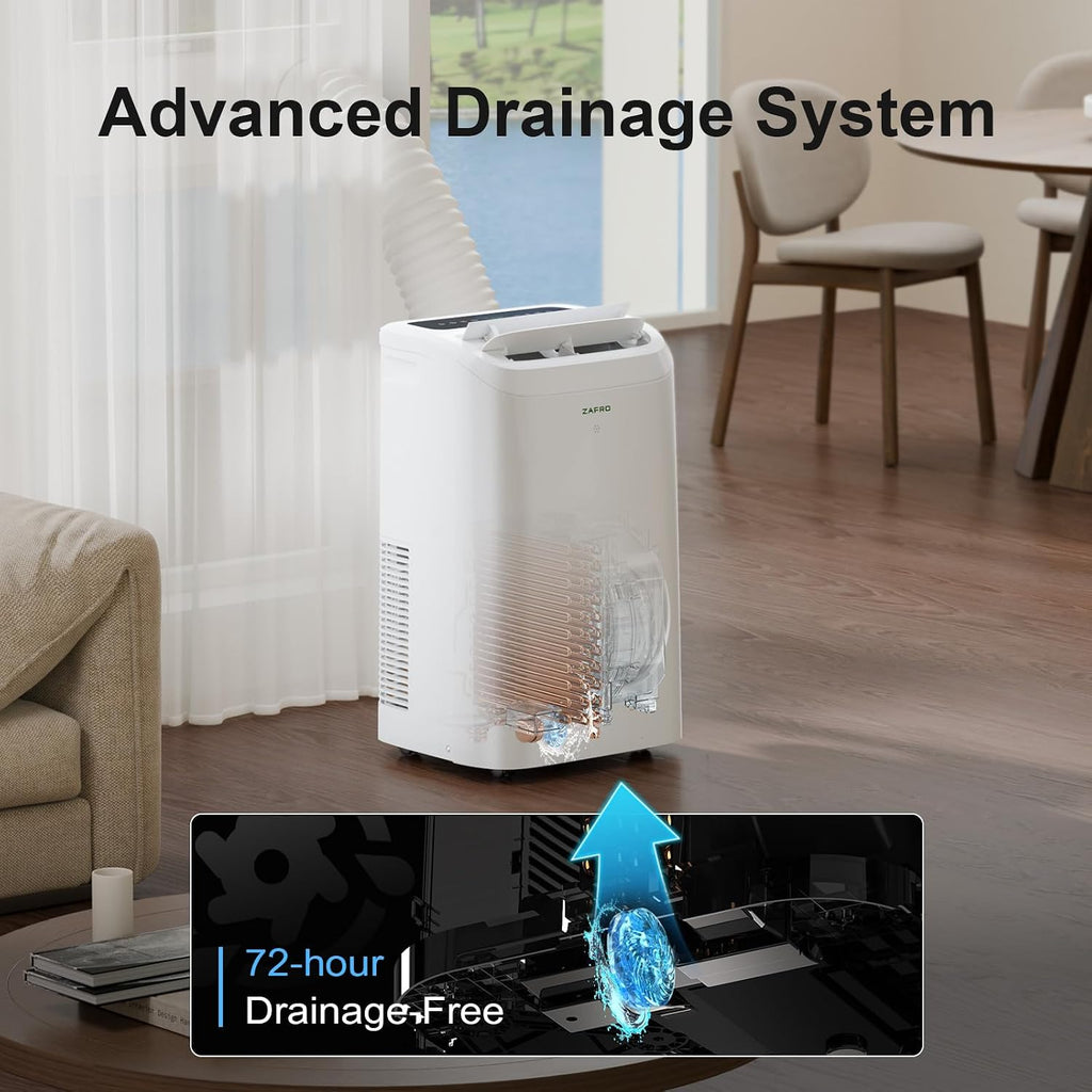 ZAFRO Portable Air Conditioner, 12000 BTU (8000 BTU SACC), Cools Rooms up to 500 Sq.Ft, Smart Portable AC Unit with Ultra-Quiet (44dB), Drainage-Free Cooling, Energy-Efficient, Easy Installation