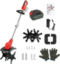 TeqHome 21V Cordless Tiller Cultivator, 300RPM Electric Garden Tiller with 16 Steel Tines, 4AH Battery & Charger, 9-in Tilling Width & 9-in Depth Garden Rototiller for Lawn/Gardening/Soil Cultivation
