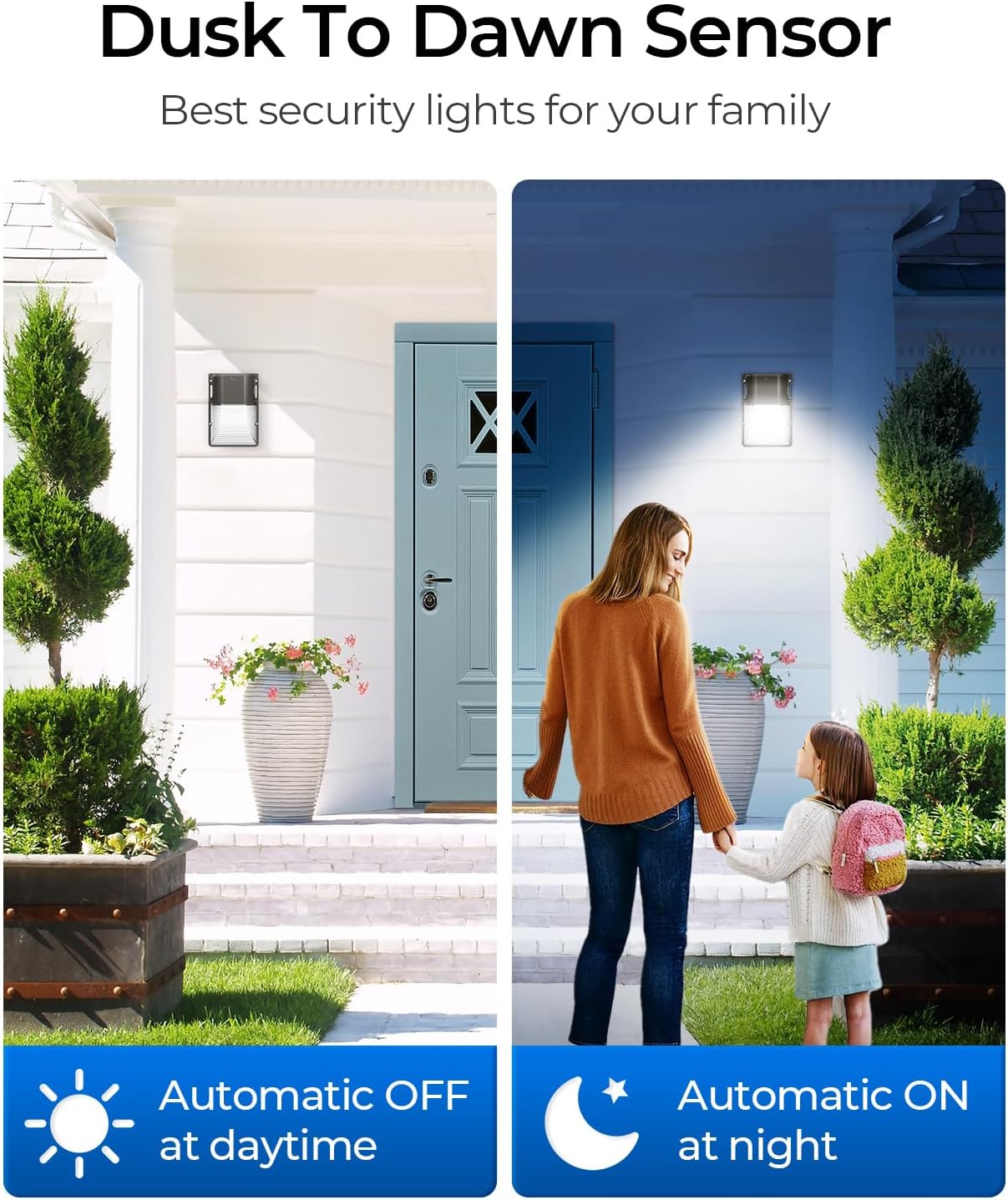 CINOTON 30W LED Wall Pack Light with Dusk to Dawn Sensor & 52' Smart Ceiling Fan with Light and Remote, Alexa/Google/App Control, 6 Speeds & 2 Fan Modes, Reversible DC Motor