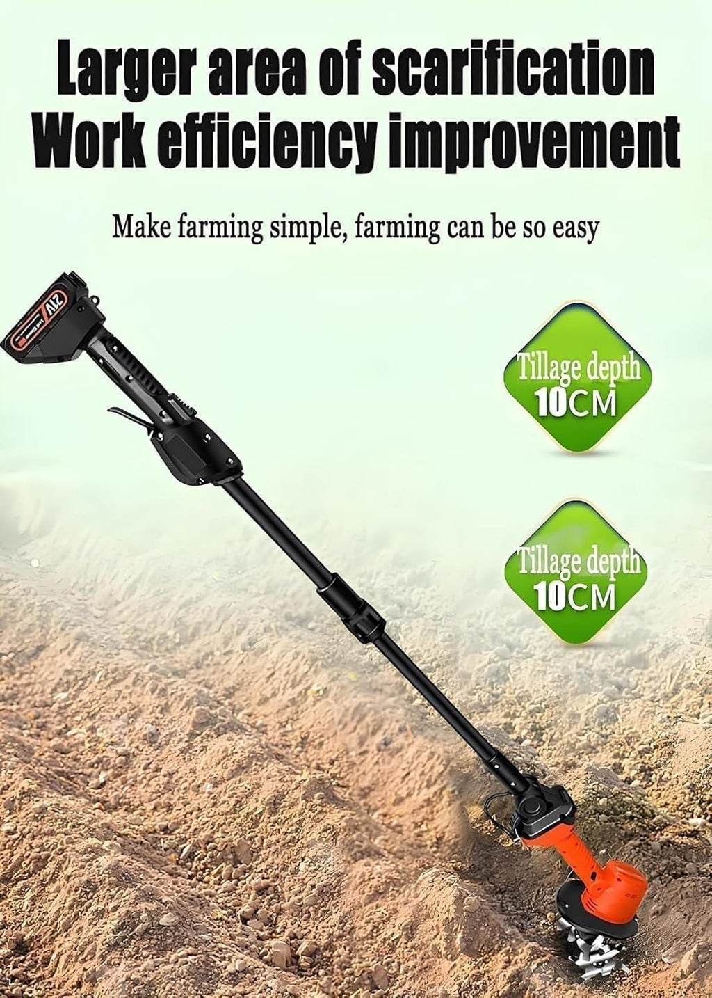 24v Cordless Mini Tiller Cultivator,Electric Garden Rotavator,Garden Soil Cultivator Rotavator,2x1.5ah Batteries Charger,Ultra Lightweight 1.5kg,for Effortless Gardening
